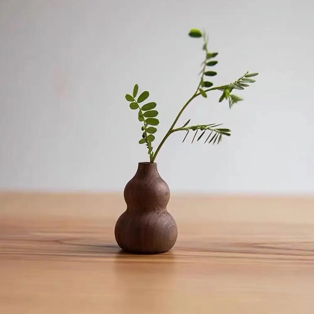 

Miniature Wooden Gourd Decor Rustic Wooden Mini Gourd Vase Ornament Flower Holder Stand for Home Office Desk for Car for Home
