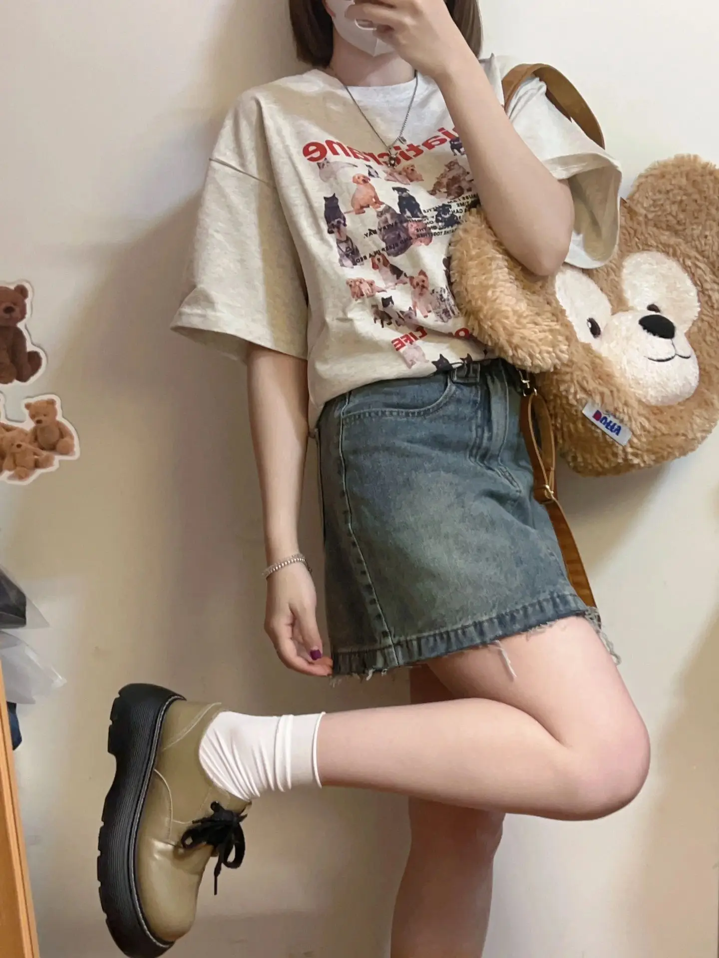 High Waist A-Line  Skirt Women's Denim Skirts Korean Sle Commute Pure Color ort Skirts Vintage Hong Kong Flavor