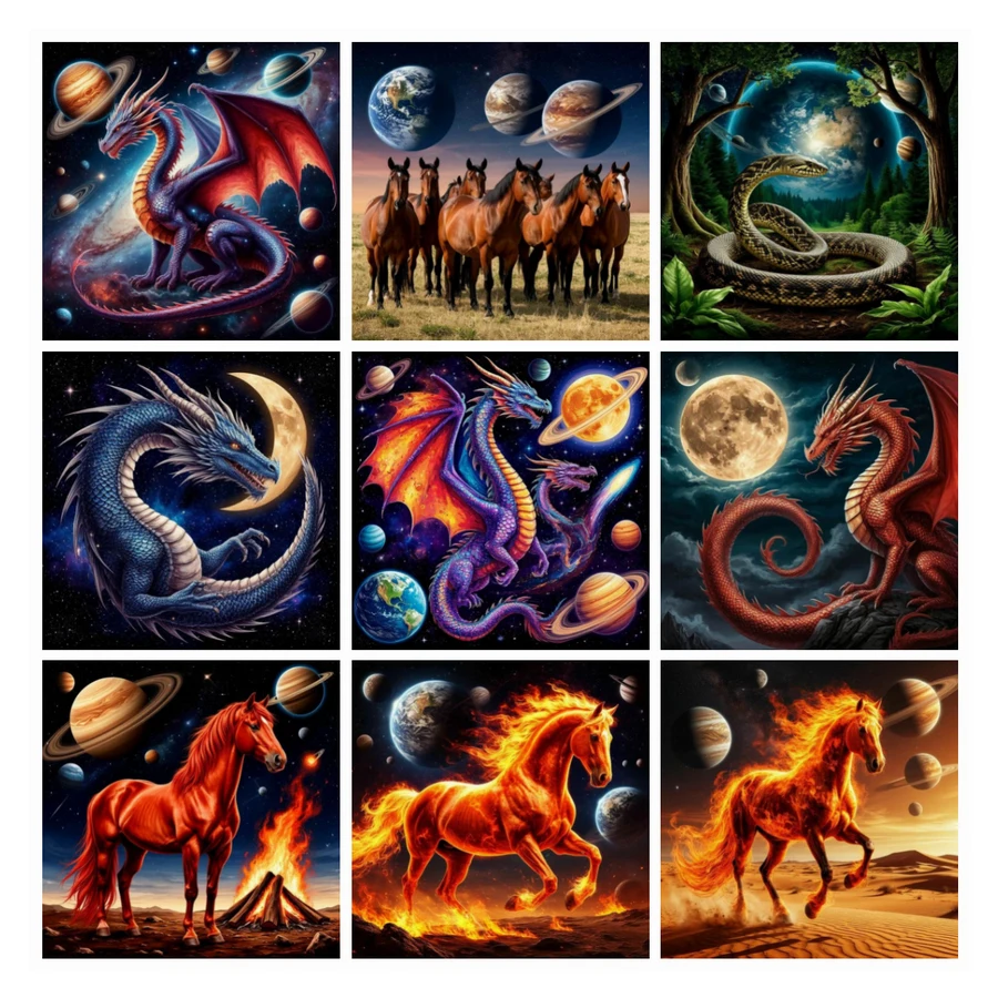 

Moon Dragon Horse Diy Diamond Painting Kits Jewelry Cross Stitch New Collection Animals Full Mosaic Embroidery Picture Size