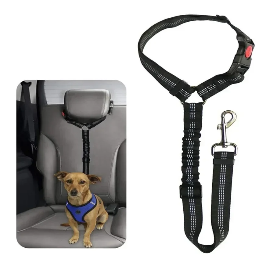 2 in 1 Solid Dog Harness Leash Pet Car Seat Belt Heavy Duty Elastic Safety Belt Adjustable for Kitten Dogs Collar Pet Accessorie