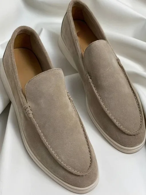 

Гонконгские роскошные мужские туфли на плоской подошве из кожи оленя, бархатные, матовые, размера Lazy oes, удобная повседневная резиновая подошва без шнуровки с круглым носком