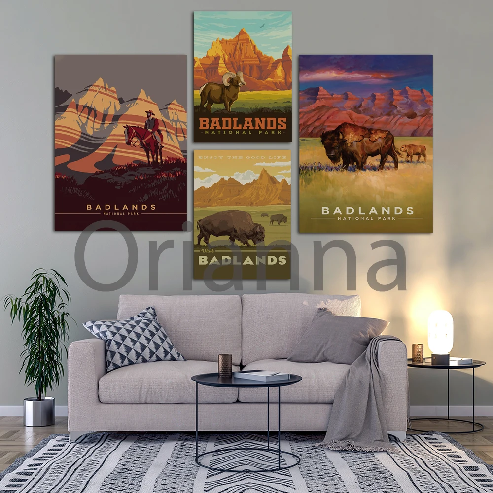 Badlands National Park|National Park Wall Art Prints|US National Parks Vintage Poster |Travel Poster Home Decor Canvas Painting