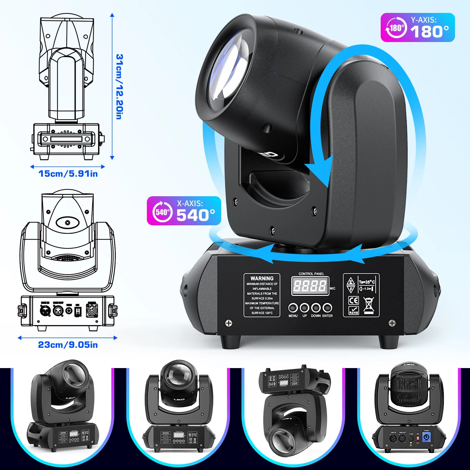 U`King 100W LED Moving Head Light 18-Facet Prism DJ Stage Lights With 10 Gobos&7 Colors BeamDMX512 For Bar Disco Wedding Party