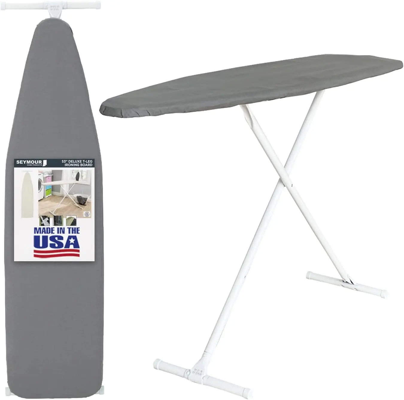 

Full Size Ironing Board with Cover & Pad, Adjustable Steel T-Legs, Perforated Top for Steam, Durable and Space-Saving