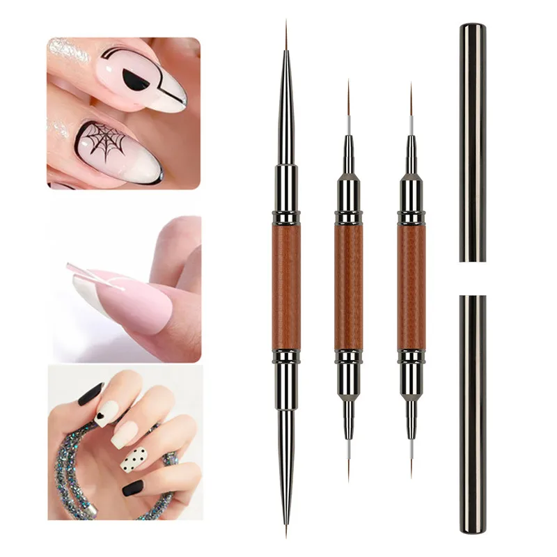 

Double Head Sandalwood Handle Art Liner DIY Painting Brush Drawing Lines Stripe Flower Painting Pen UV Gel Brush