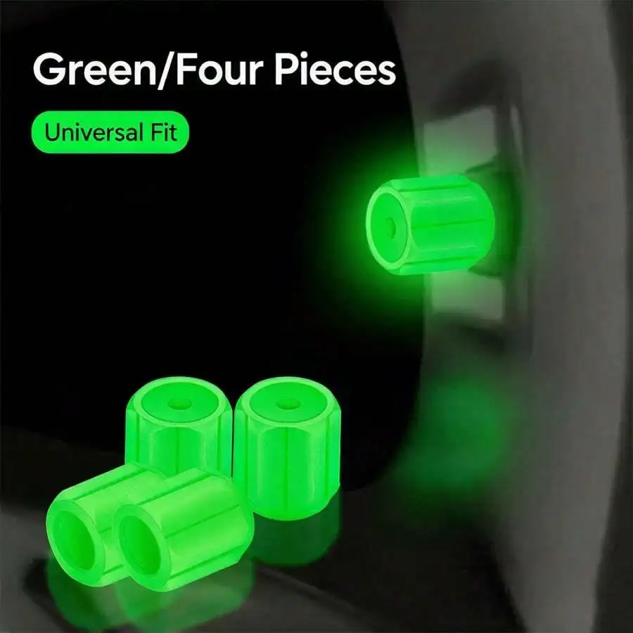 

Green Glowing Tire Valve Caps, Universal Glow In The Dark Tire Stem Covers, Luminous Fluorescent Air Valve Caps For Cars,