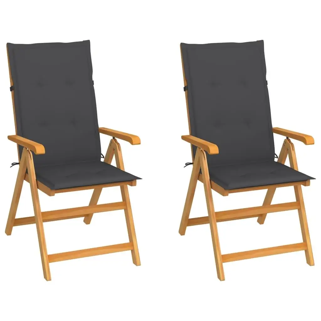 Set of 2 Patio Chairs with Anthracite Cushions - Durable Solid Teak Wood Design