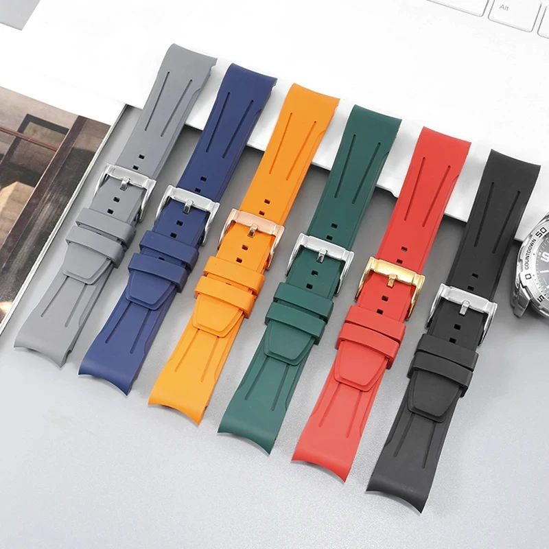 Universal Brands Curved Interface Fluoroelastomer Watch Strap With 20/21/22mm Soft Needle Clasp Watchband