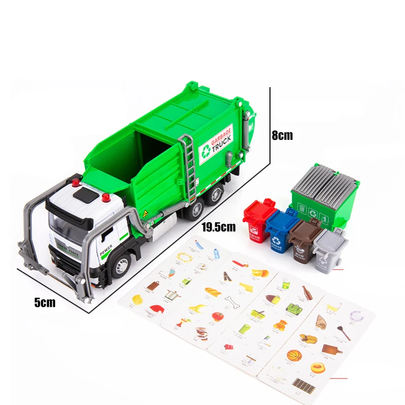 1/32 City Garbage Collection Truck Car Model Metal Garbage Sorting veicoli igienico-sanitari modello di auto Sound Light giocattoli per bambini