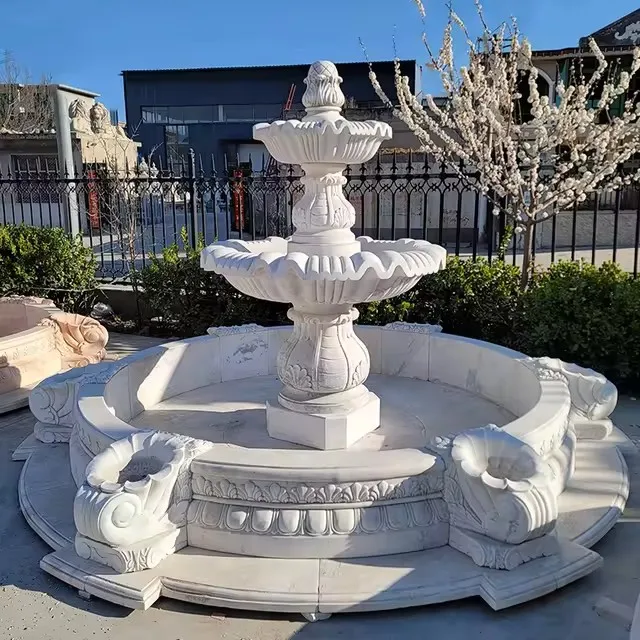 China Supply China Large Size Marble Stone Laminar Flow Garden Water Marble Fountain Outdoor