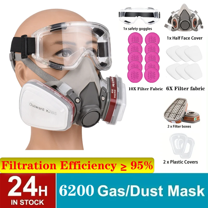 6200/22 in 1 chemical half-face dust respirator Industrial spray gas mask protection anti-fog glasses work safely