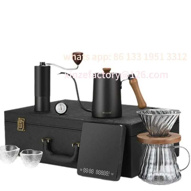 

Hand brewed coffee pot set, gift box, hand ground coffee machine, hand crank, full set of outdoor coffee utensils, gift.