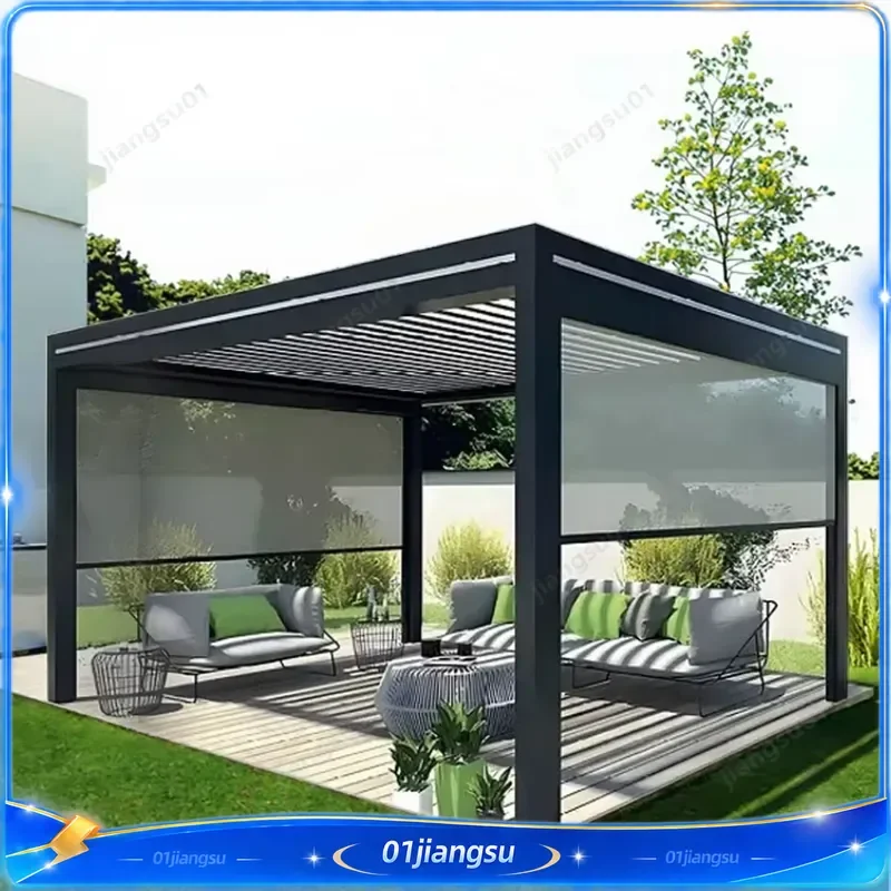 Motorized Louvered Pergola Aluminum Hardtop Gazebo Waterproof Outdoor Patio Cover Modern Garden Canopy Shade Structure
