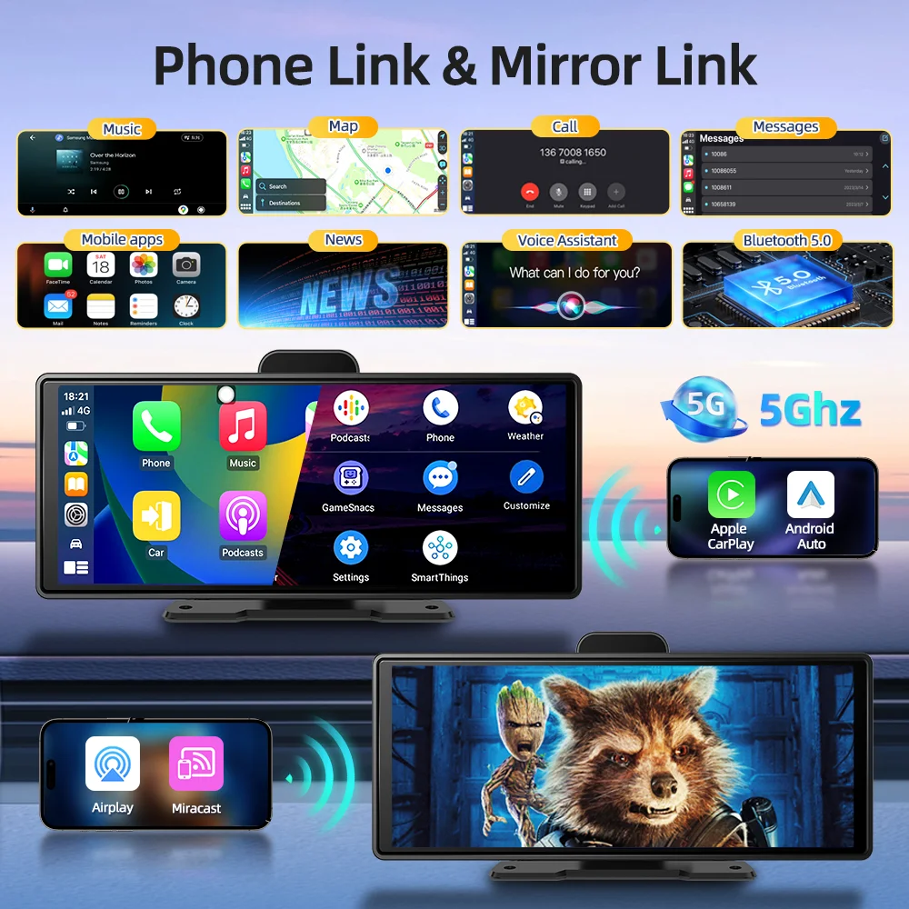 كاميرا Imagebon H9 X 10.26 بوصة 4K Dash Cam 2K كاميرا مرآة الرؤية الخلفية اللاسلكية CarPlay وAndroid Auto GPS Navigation AI Voice Car DVR #2