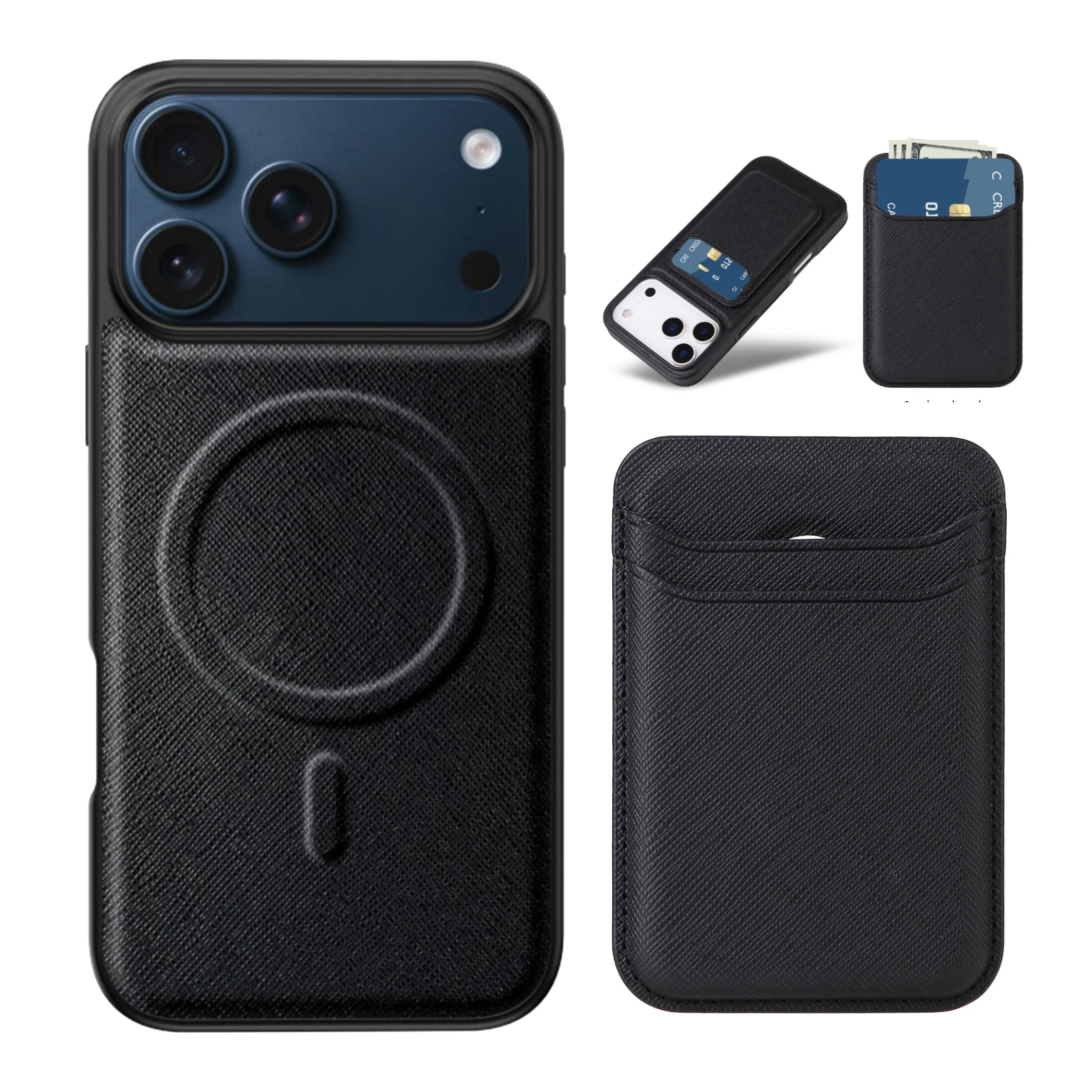 

Business Minimalist Cross Grain Leather Case for iPhone 17 Pro Max 17Air, Compatible with Magsafe, with Original M Card Holder