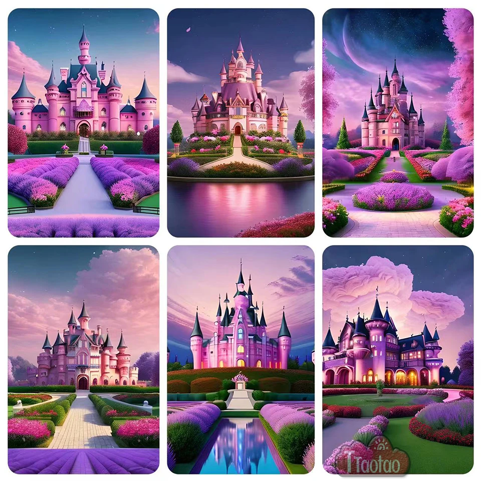 New Arrival 5D Cartoon Castle Landscape Cross Stitch Diamond Painting DIY Square Round Mosaic Lavender Garden Rhinestone Puzzle