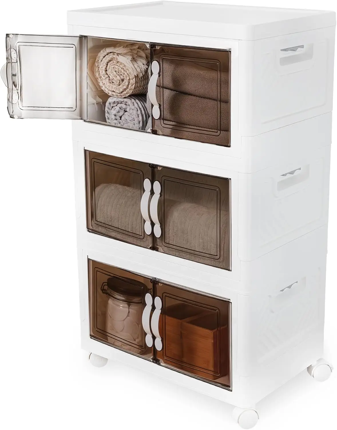 

Набор из 26 контейнеров для хранения с крышками, 3-ярусный органайзер на колесиках для дома и офиса