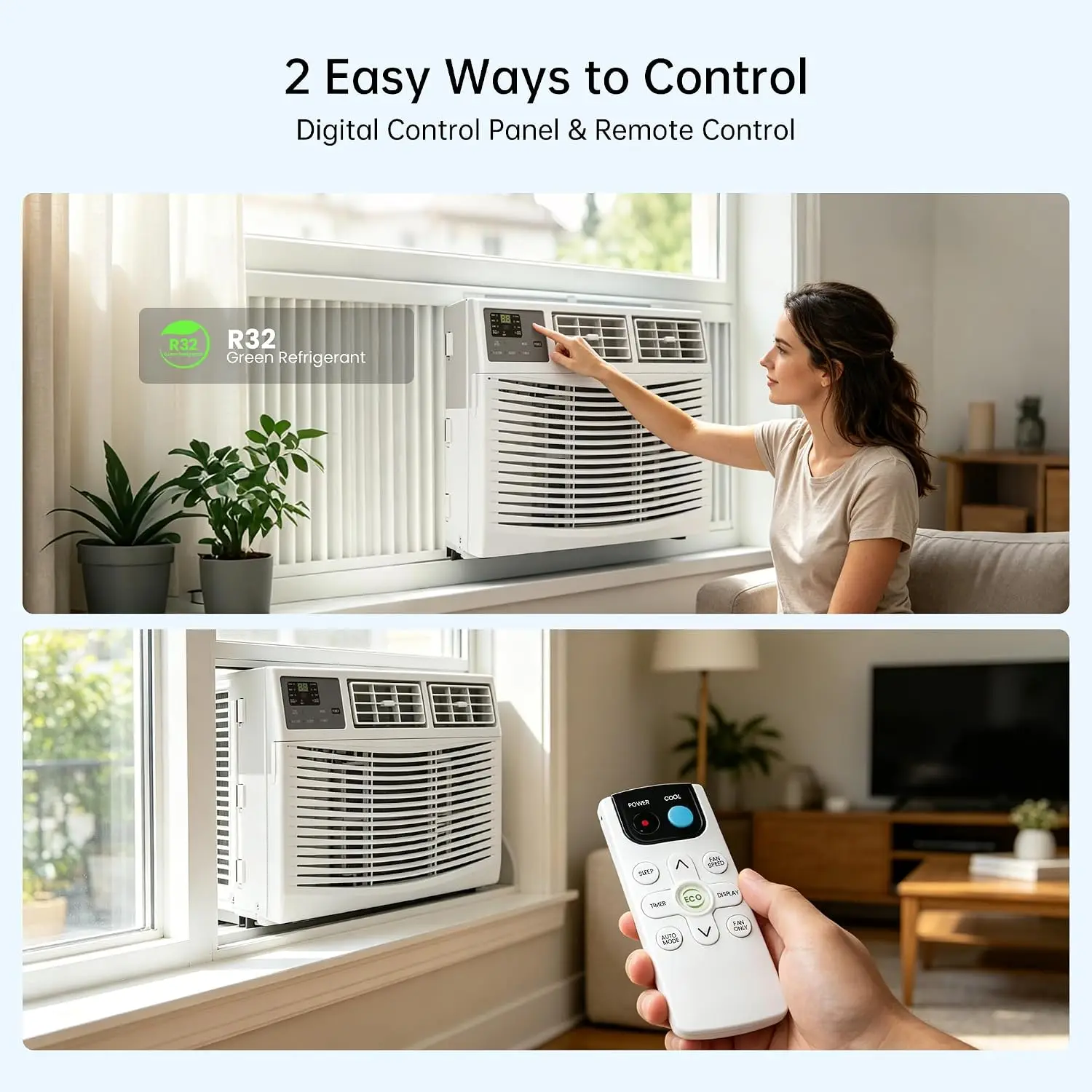 8000 BTU Window AC, Cools 350 Sq.Ft, Ultra Quiet, Energy Saving, LED Display & Remote, Custom