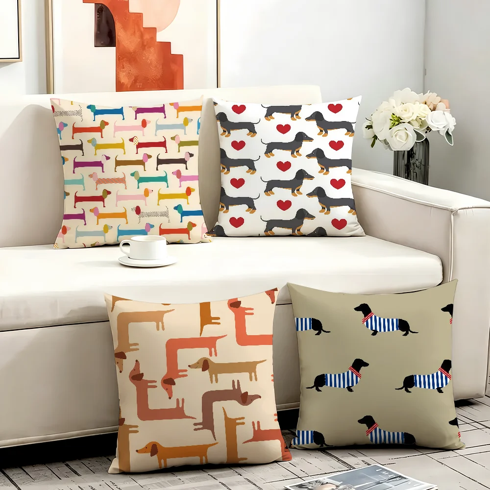 Sausage Dog Dachshund Cute cushion cover Anti-dustmite Sofa Cushion Decorative Office Cover Lounge Area Indoor & Outdoor Use