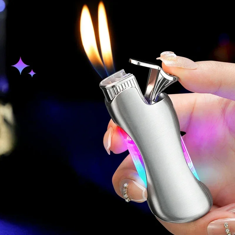 

New Inflatable Lighter Cool Color Light Gradient Double Open Flame Lighter High Appearance Lighter Cigarette Lighting Tool