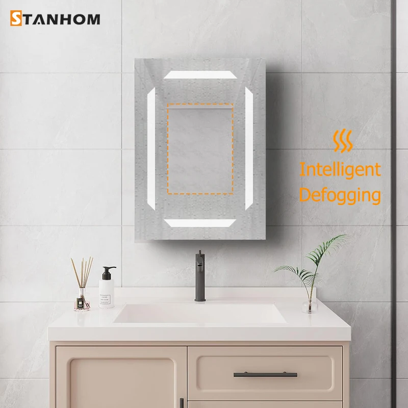Bathroom Toilet Bedroom Metal Storage Smart Vanity Mirror Cabinet view 3