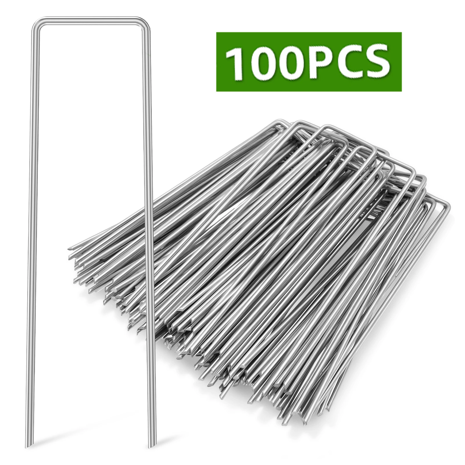 100pcs U-Shaped Garden Nail Landscape Staples Heavy Duty Garden Stakes Carbon Steel Yard Lawn Tent Stakes Securing Peg