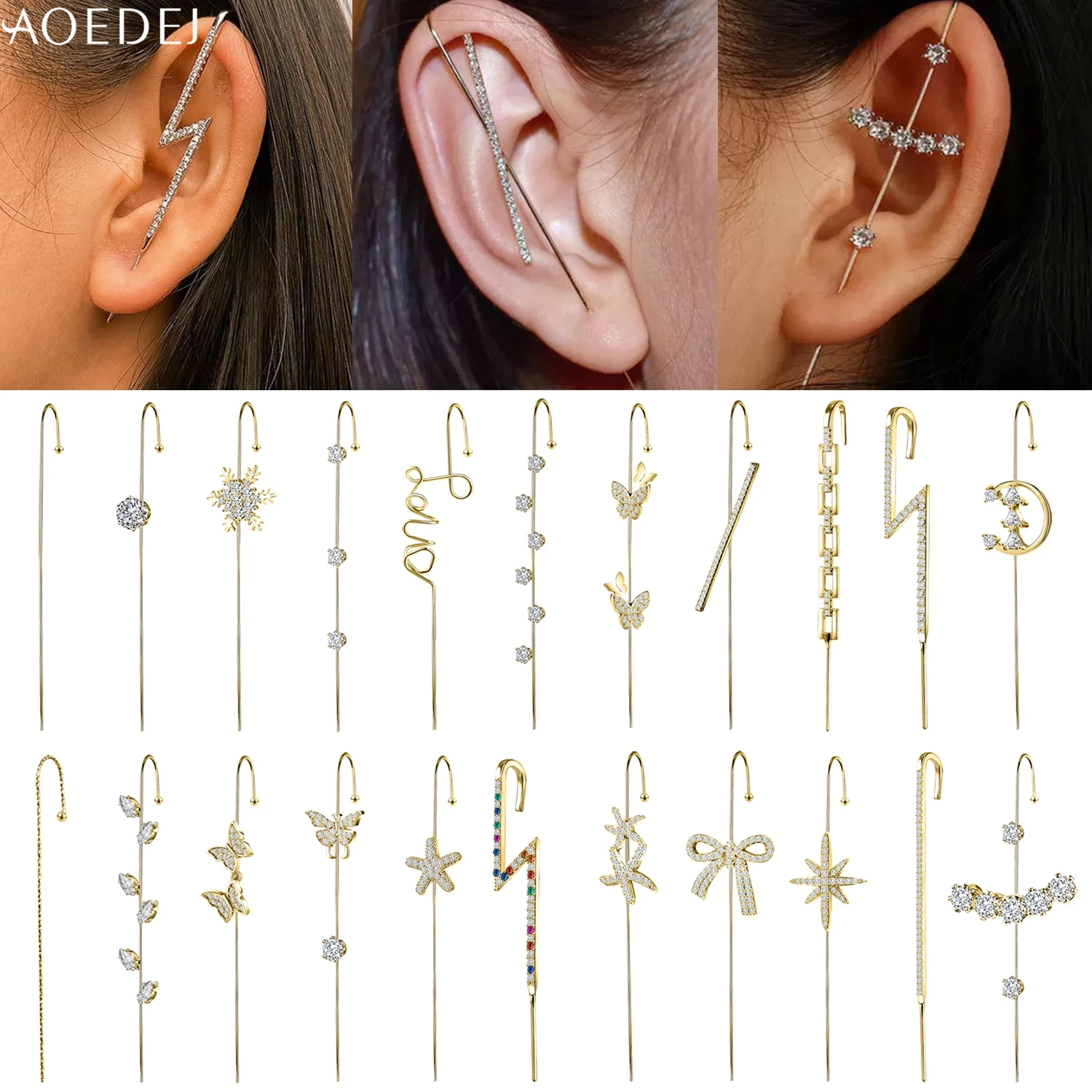 AOEDEJ 1 PC 12G/18G Ear Needle Wrap Hook Earrings For Women Girls 60/68/70/73MM Long Ear Studs Helix Cartilage Piercings Jewelry