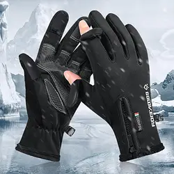 Gants de ski polyvalents à imprimé lettre pour adultes, épais, automne, hiver, doublure en velours, gants de photographie, 1 paire