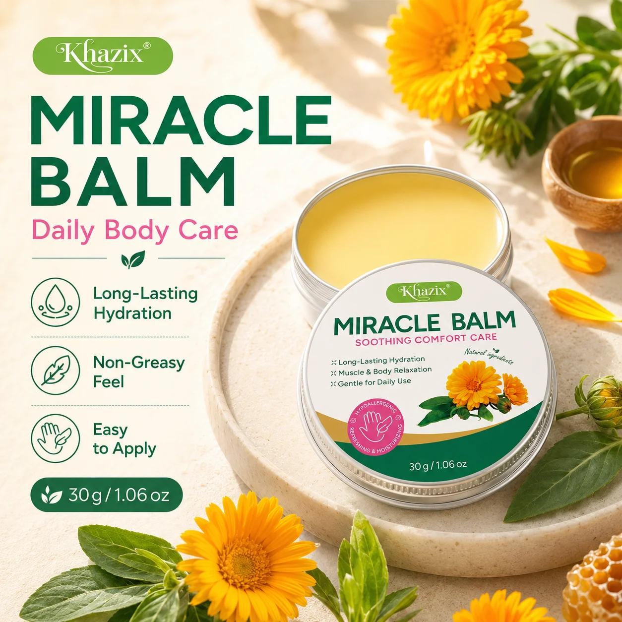 Magnesium Cream 30g, Non-Greasy Body Moisturizing Cream with Shea Butter, Chamomile & Lavender, Easy to Apply Daily Skin Care Ba