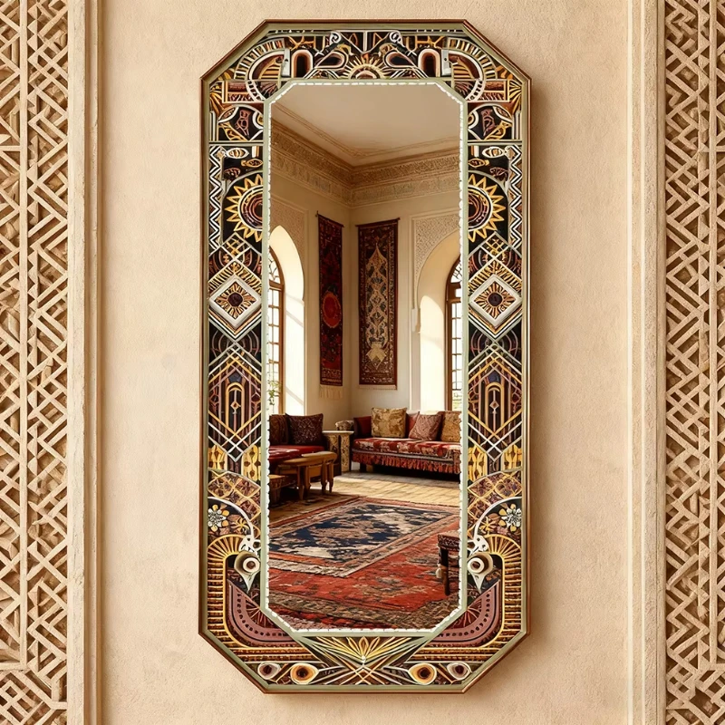 

Art Decorative Octagonal Gold Decorative Handmade Makeup Wall Mirror Full Support Glass