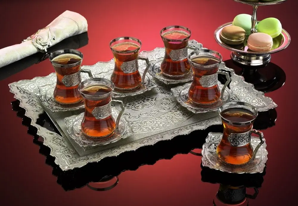 LaModaHome Turkish Arabic Tea Glasses Set of, Fancy Vintage Handmade Set for Serving, Teatime, new Home Wedding Gift Silver Plated