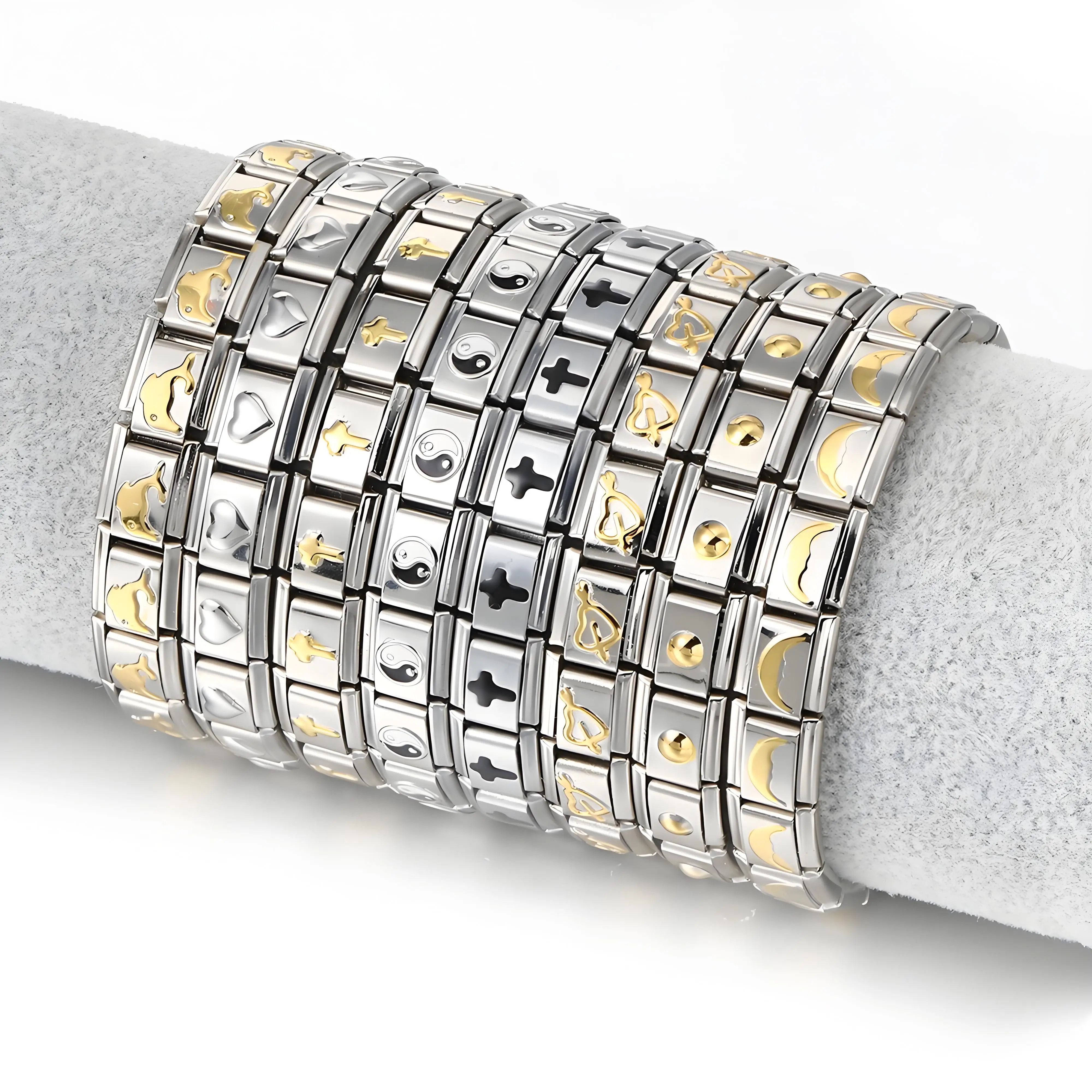 2025 النساء 9 مللي متر الإيطالية مطاطا ستار القلب سحر الفولاذ المقاوم للصدأ الإسورة سوار مجوهرات الأزياء العصرية Y2K مطلية بالذهب ربط DIY بها بنفسك