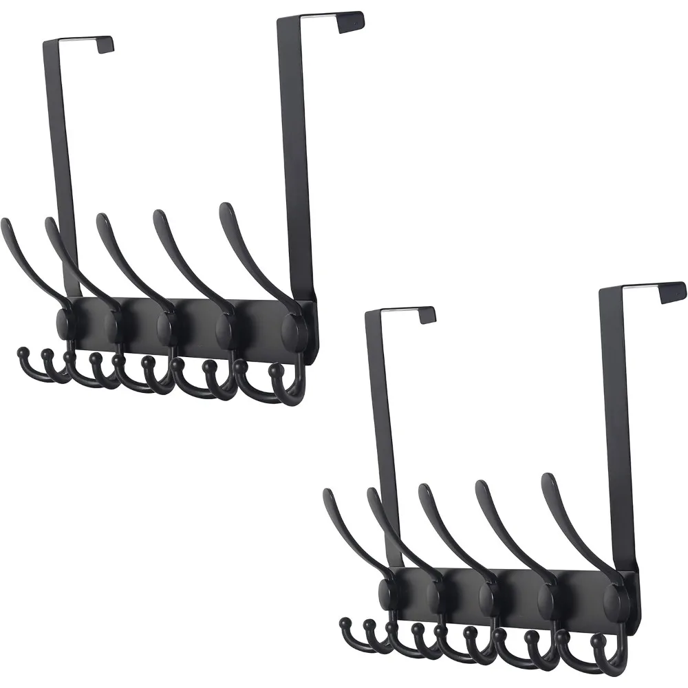 Dseap Over The Door Hook Hanger - 5 Tri Hooks, Heavy Duty Over The Door Towel Rack Coat Rack for Clothes Hat Towel, 2 Packs