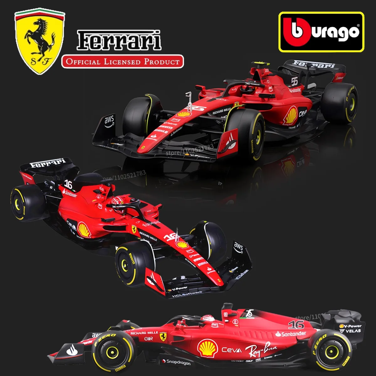 Bburago 1:18 Ferrari F1 Racing #16 Leclerc #55 Sainz Replica Car Model Scale Formula 1 Miniature Figure Kid Xmas Gift Toy