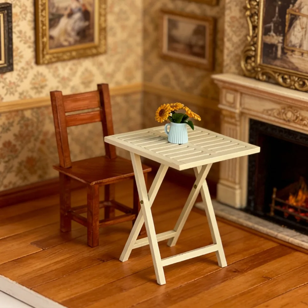 1:12 Dollhouse Miniature Furniture Multistyles Pretend Play White Dining Table Chairs Model Mini