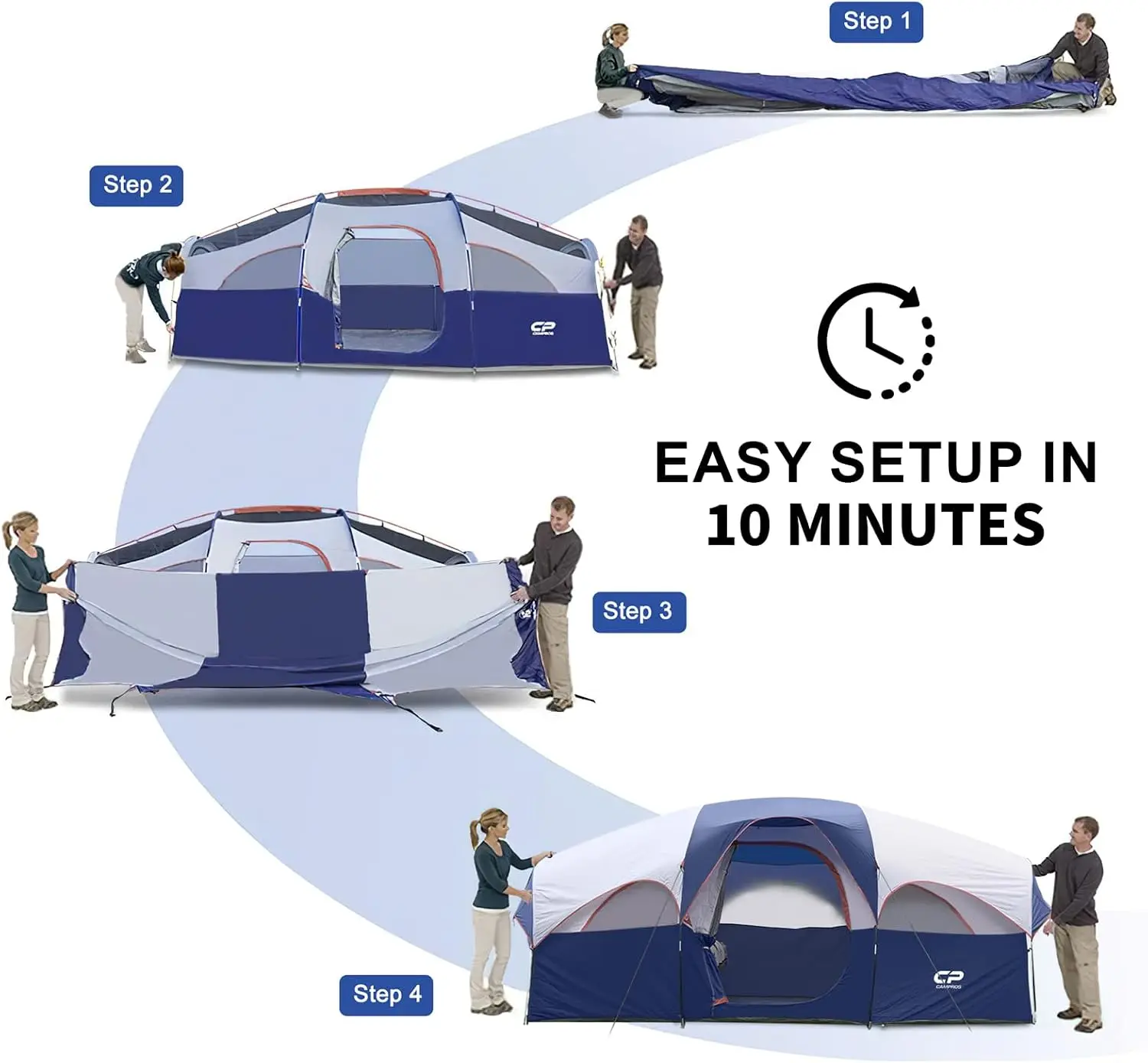 Tent 8 Person Camping Tents, Weather Resistant Family Tent, 5 Large Mesh Windows, Double Layer, Divided Curtain for Separated