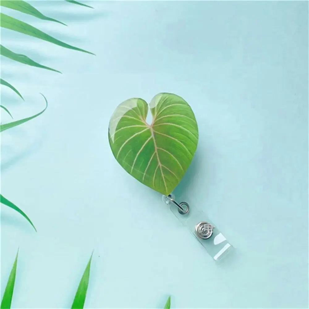 ID Card Clip Leaf ID Badge Reel Inspirational Name Tag Retractable Badge Holder Work Card Rare Plant Easy Pull Buckle