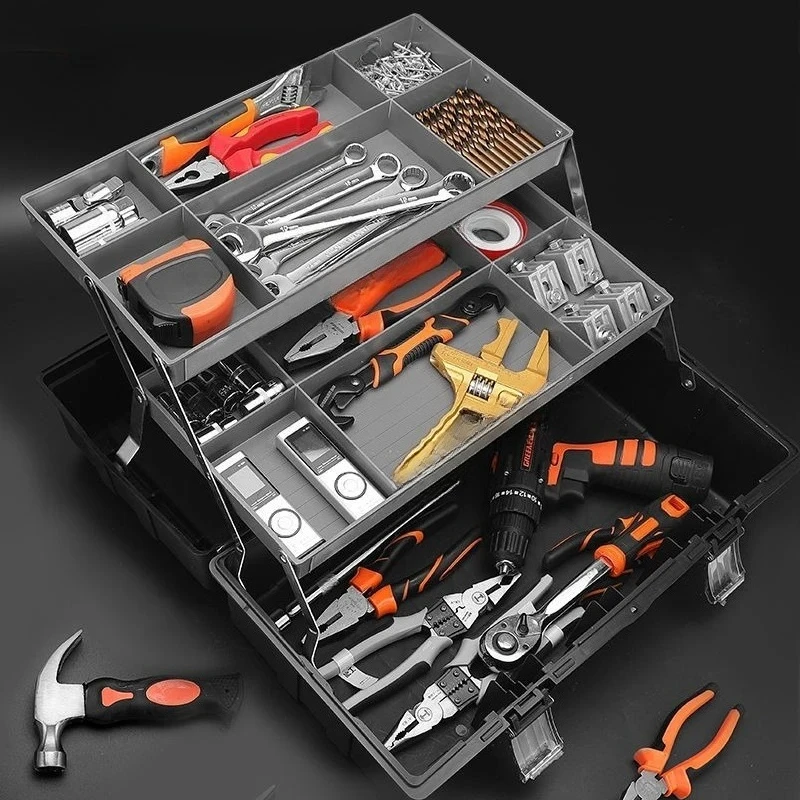 

3 Tier Foldable Portable Toolbox Tool Organizer Heavy Duty Plastic Carry Case Multifunctional Electrician Mechanic Home Repair