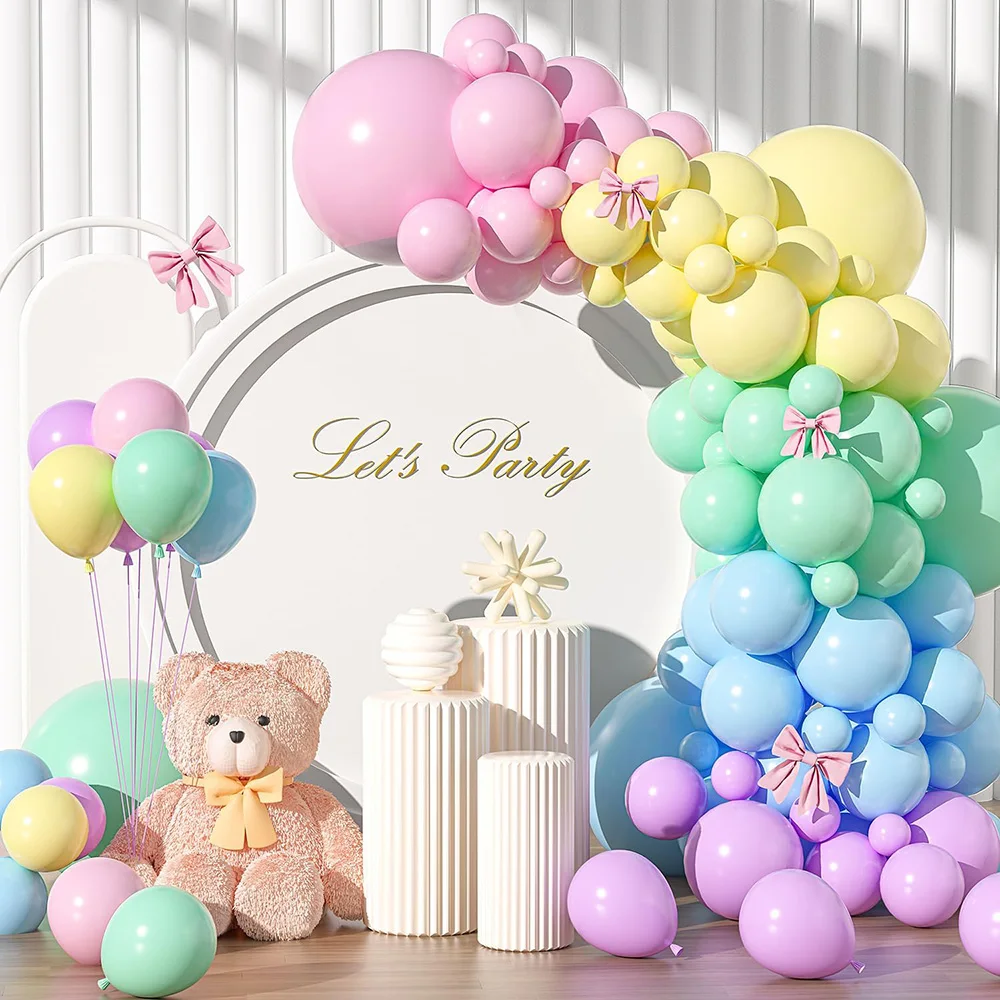 Kit de ballons en latex arc-en-ciel pastel, guirxiété en arc, décoration de fête préChristophe, 1er anniversaire, rose macaron, bleu, violet