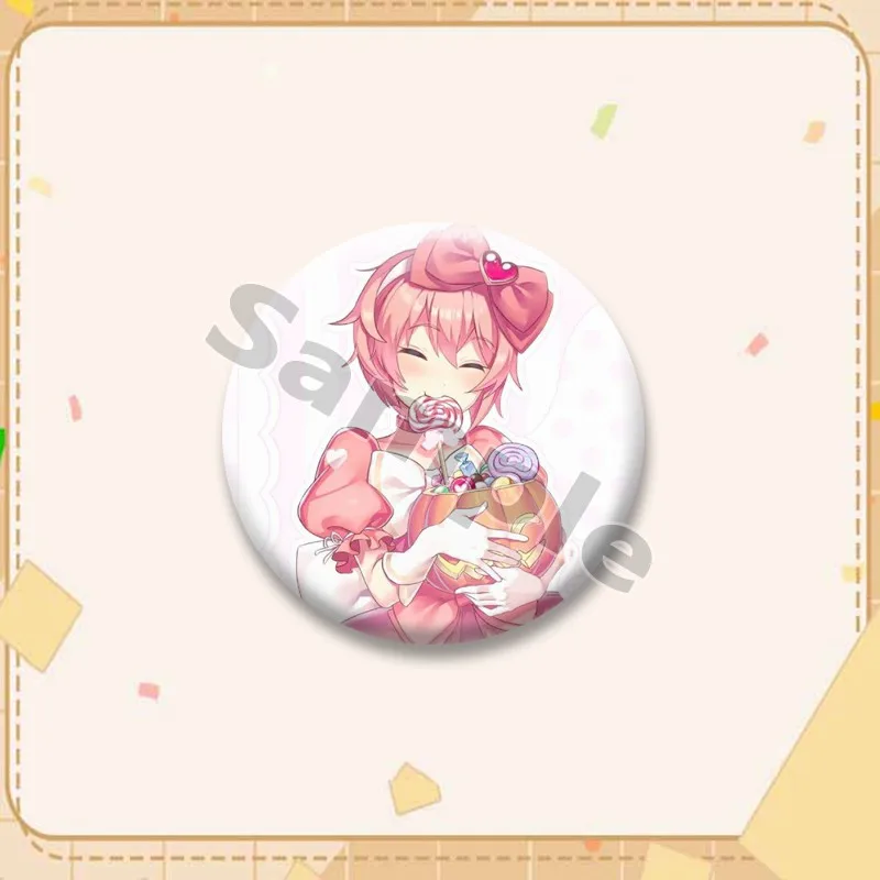 Cartoon-Spielfigur Sayori Anstecknadel Kawaii Anime-Mädchen Button-Pins Handgemachte Runde Schmuck-Brosche Sammlerstücke Geschenke