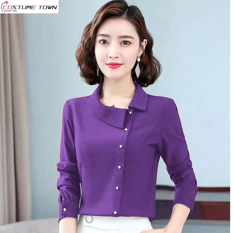 

2024 Summer New Long sleeved Shirt Women's Chiffon Shirt Top Slim Fit Diagonal Neck Fashion Women's Shirt