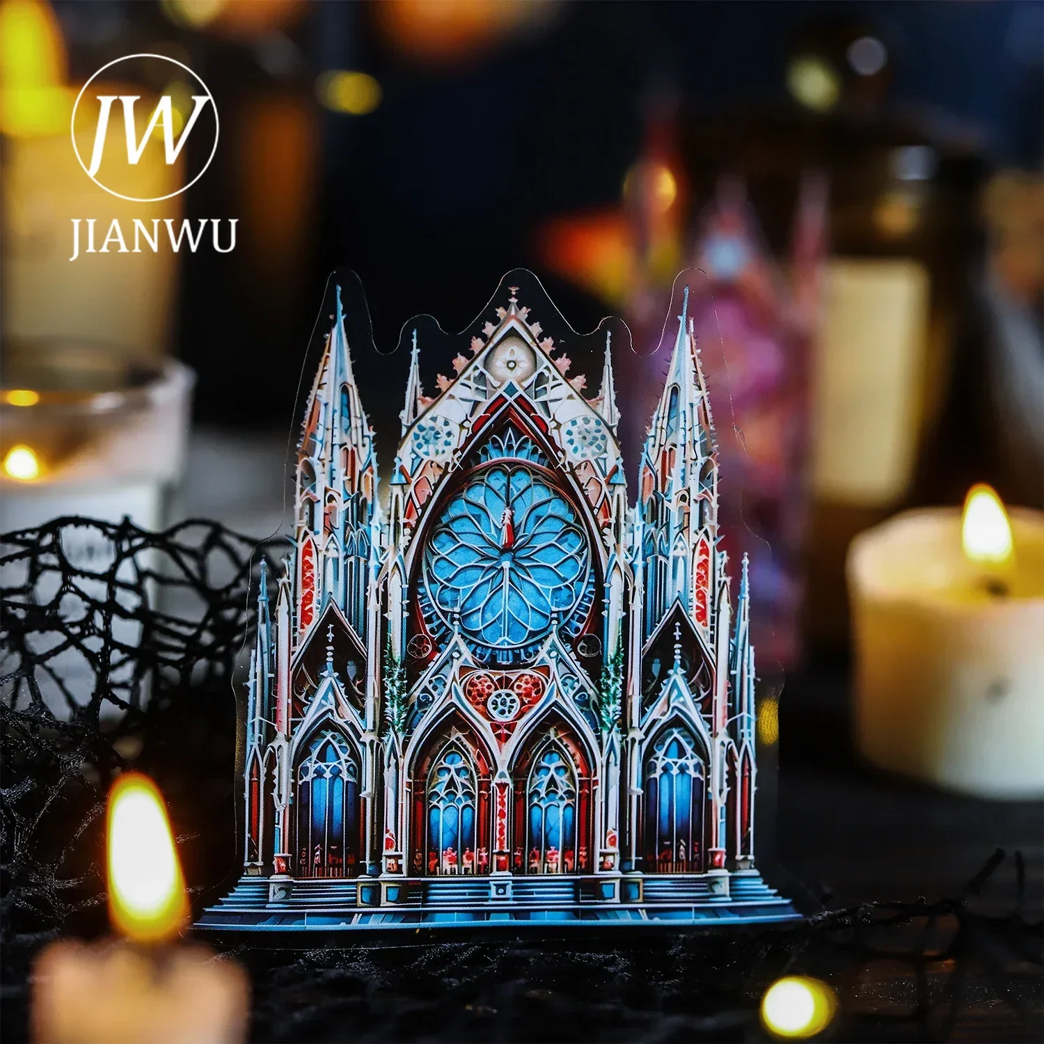 JIANWU Moonlight City Series Vintage Gothic Castle Landscaping Material Collage PET Sticker Creative DIY Journal Stationery