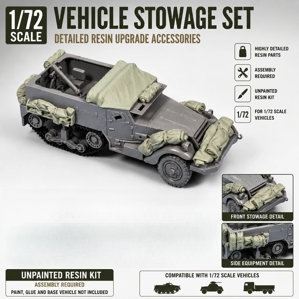 1/72 Modellbausatz aus Druckgussharz, M4A1 Halbkettenfahrzeug-Zubehör, unbemalt