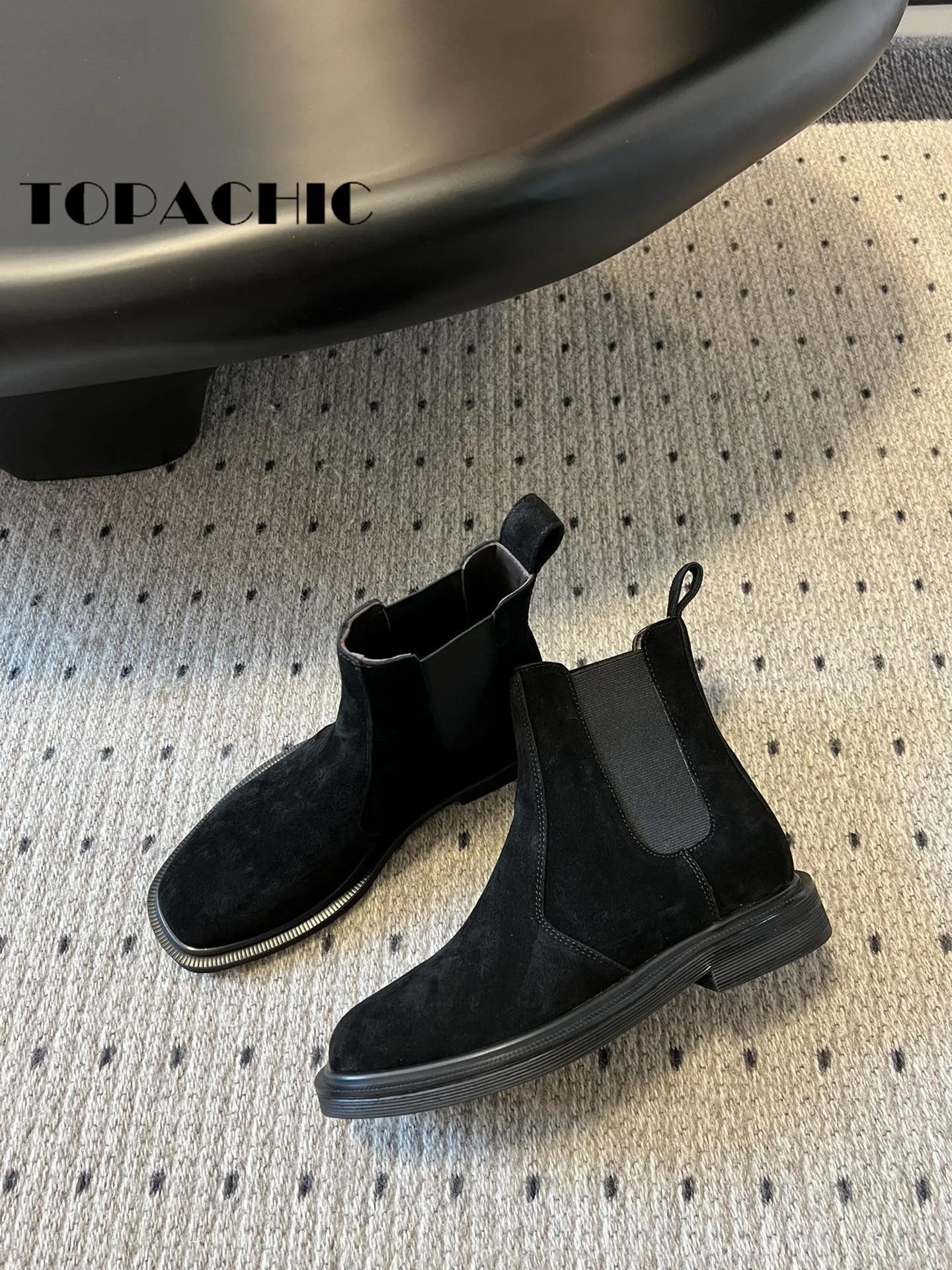 9.15 TOPACHIC-Kobiety Vintage Fashion Cow Suede Square Toe Chelsea Boots Klasyczne elastyczne łączenie butów z prawdziwej skóry