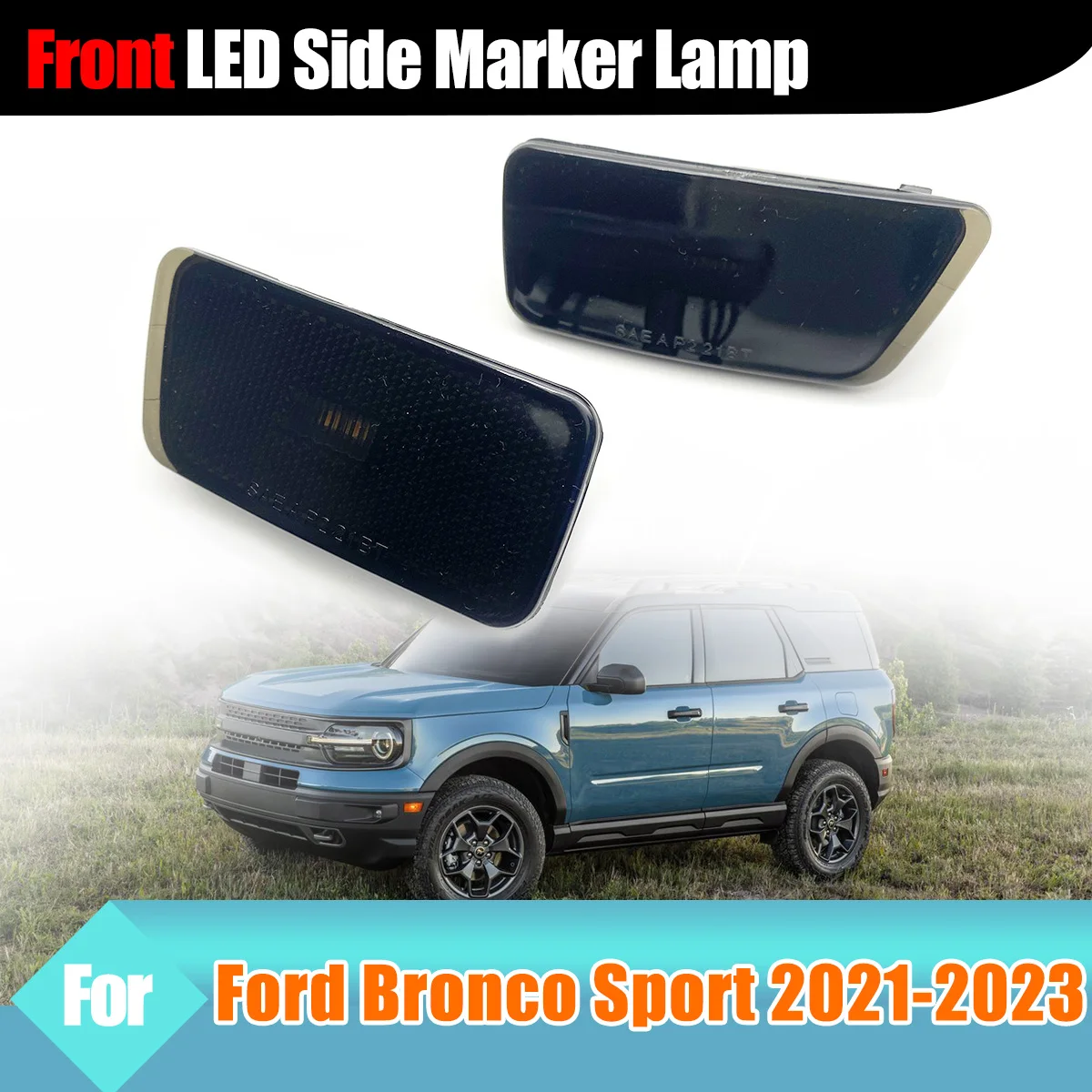 

2PCS/Set Front LH+RH LED Side Marker Lamp Left Side Right Side Driver Black For Ford Bronco Sport 2021 2022 2023