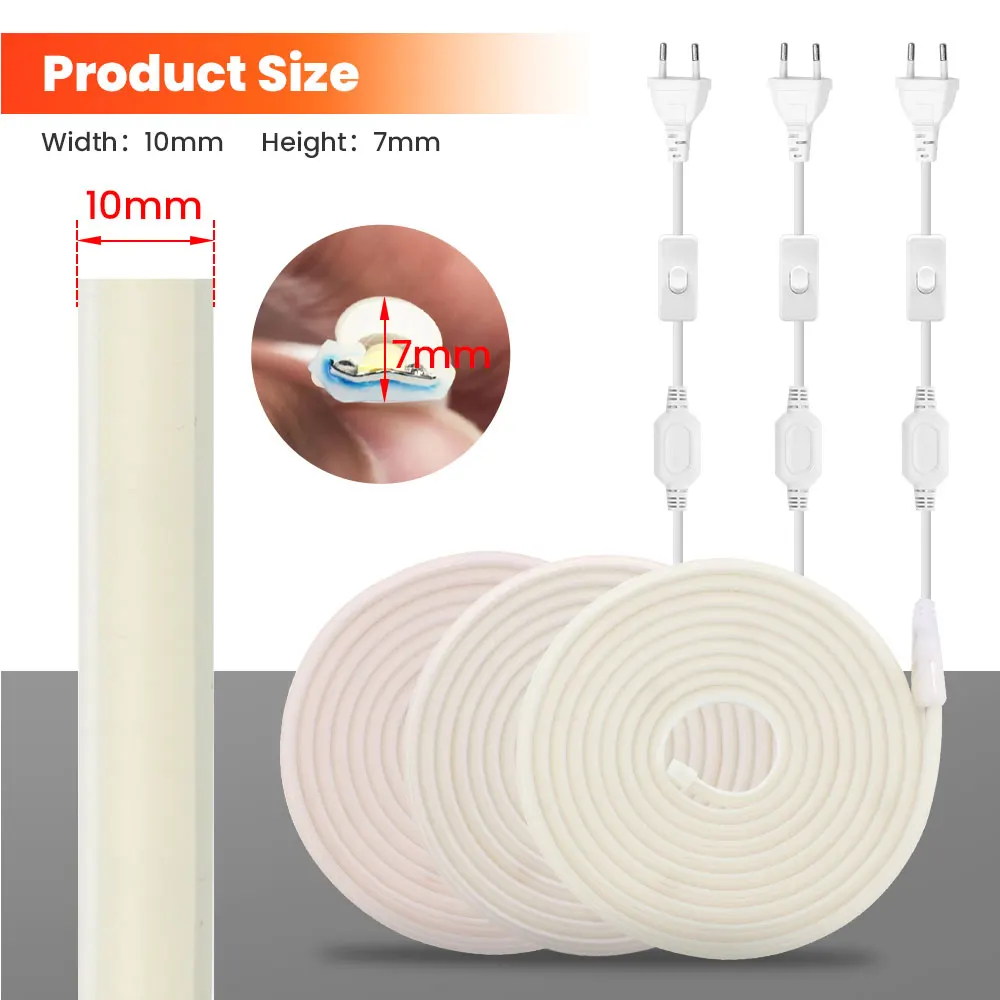 High Bright COB LED Strip Light EU UK 220V US 110V 288Leds/m Waterproof Silicone Neon Strip FOB LED Tape Bedroom Kitchen Lamp
