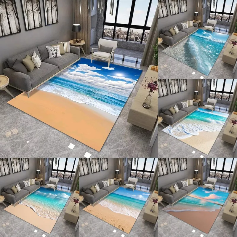 

Ocean Beach Print Carpet use for Living Room Home Bedroom Sofa Area Decoration Soft Non slip Washable Floor Mat very beautiful