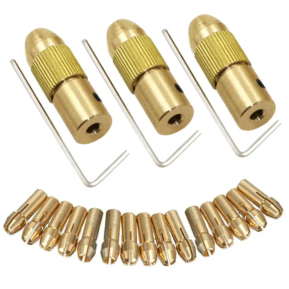 3 sets 0.5-3mm Electric Drill Bit Brass Collet Chuck Set Mini Twist Drill Chuck Set with Allen wrench for 2.35mm Shaft