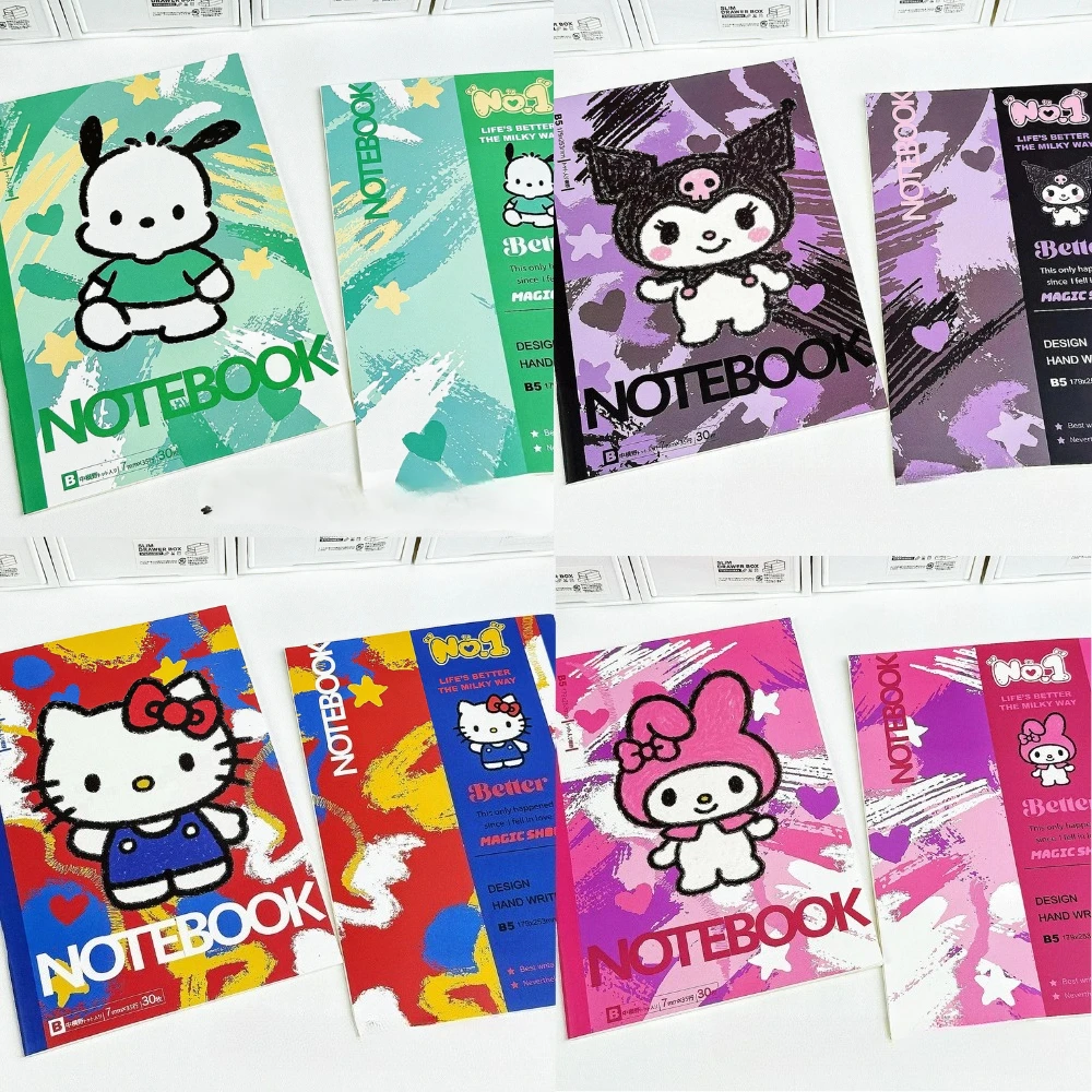 Sanrio Aquarell-Notizbuch Cartoon Anime Lernbuch Zeichenbuch B5 Horizontales Notizbuch Geburtstagsgeschenk für Kinder