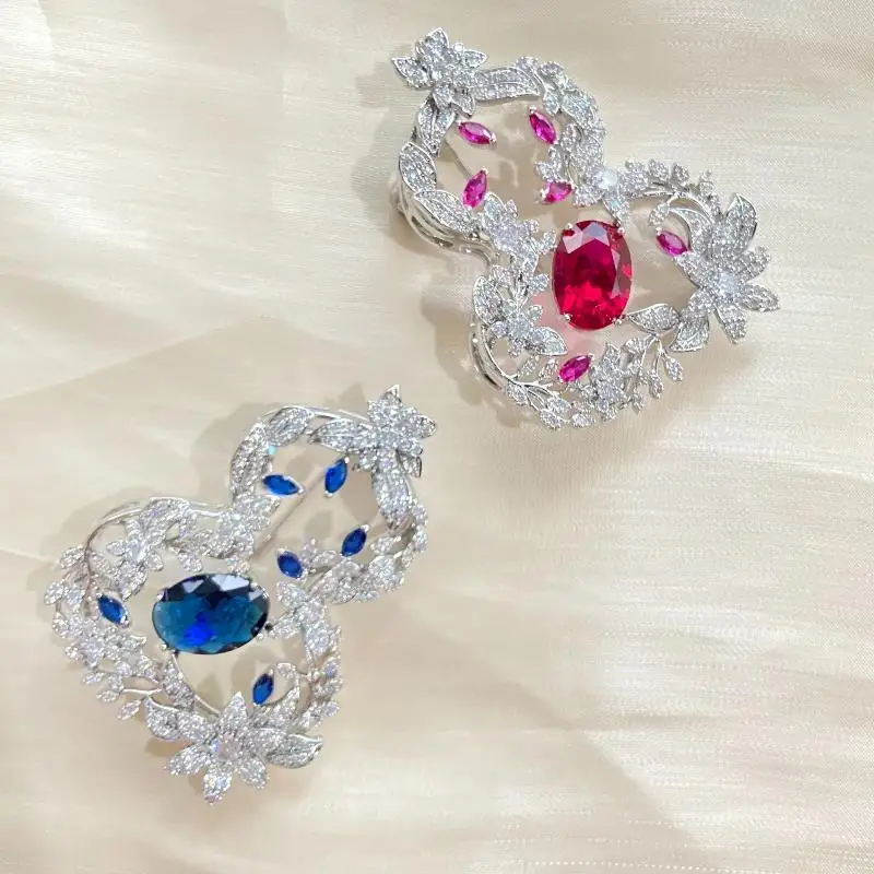 Fashion Exquisite Rhinestone Crystal Calabash Brooches For Women Clothing Coat Accessries Gifts